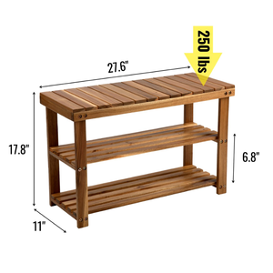 Wooden 3-Tier Shoe <b>Rack</b> Storage <b>Bench</b> Rustic Modern Design Freestanding Home Furniture - Product Image 3