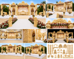 Décoration de Mandap Muhurtham pour mariage indien du Tamil Nadu, style grand temple, pour les mariages tamiliens. - Product Image 6