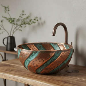 Lavabo en cuivre martelé traditionnel pour les intérieurs classiques, style de décoration vintage de luxe pour la maison - Product Image 6