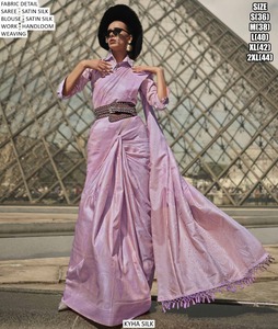 Sari traditionnel en satin de soie rose pour femmes - Anti-humidité et infroissable, idéal pour les mariages et les soirées - Product Image 2