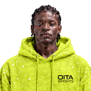 Sweat-shirt à capuche surdimensionné pour homme en molleton épais, imprimé moucheté vert lime, style streetwear décontracté, avec poche kangourou - Product Image 3