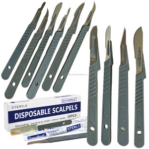 Scalpels stériles jetables, 10 lames chirurgicales, manche en plastique, ensemble d'instruments de chirurgie générale - Product Image 2
