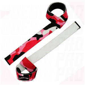 Sangles de levage personnalisées avec logo, rouge rose camouflage, fermeture Velcro, réglables, pour la musculation, unisexes, en toile - Product Image 3