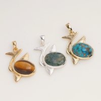 Pendentif Queue de Baleine en Turquoise Naturelle, Doré, Inspiré de l'Océan, Fait Main, Style Bohème, Bijou Chrétien de Créateur avec Pierre Précieuse, Cadeau Unique