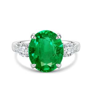 Bague de fiançailles en or massif 14 carats avec émeraude ovale et diamant poire sur le côté, trois pierres, faite à la main, bijoux fins personnalisés, mariage - Product Image 3