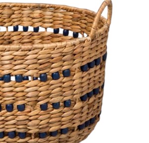 Premium Quality Woven <b>Water</b> <b>Hyacinth</b> <b>Basket</b> Natural Hand Made Storage Organizer with Side Handles and Beads - Product Image 4