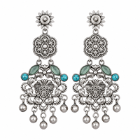 Boucles d'oreilles pendantes en laiton oxydé, finition argent antique, forme poire, pour femmes, vente en gros |   Bijoux de mariage ethniques indiens faits à la main, style bohème