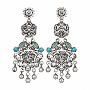 Boucles d'oreilles pendantes en laiton oxydé, argent antique, coupe poire, pour femmes, vente en gros |   Fournisseur de bijoux ethniques indiens faits à la main | - Product Image 1