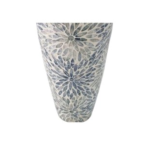 Abstract Mosaic Mother of Pearl Oval Vase Unique <b>Handmade</b> Shell Inlaid <b>Pottery</b> for Floral - Product Image 3