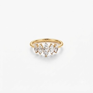 Anillo de Cinco Piedras con Diamante Cultivado en Laboratorio, Corte Marquise, Claridad DEF VS VVS, Oro Sólido de 9K, 10K, 14K, 18K, Certificado IGI, Joyería de Compromiso - Product Image 1