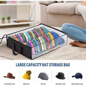 Black Baseball Hat Cap Organizer with Clear Rack Zipper Dust Bag Storage for Kids & Teens - Product Image 2