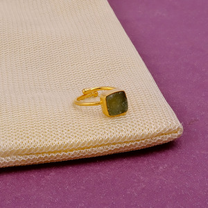 El Joyero Square Green Druzy <b>Adjustable</b> <b>Ring</b> 18K Gold Plated Natural Stone Statement Boho Minimalist Fashion Jewelry for Women - Product Image 3