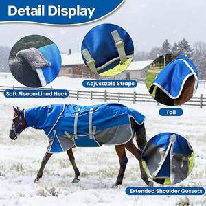 Manta de Invierno para Caballo, Manta Impermeable para Caballo 1200D, 260g, Relleno de Peso Medio, con Cubrecuello Desmontable - Product Image 5