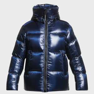 Blouson matelassé bleu marine pour homme, à capuche, col montant, fermeture éclair, coupe-vent, rembourré, pour l'hiver, décontracté, coupe régulière, séchage rapide, devant zippé - Product Image 4