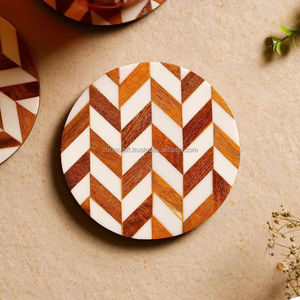 Modern Wooden Square <b>Coasters</b> Set with Leaf Pattern Non-Slip Table Mats for Coffee and Dining Table Decor - Product Image 2