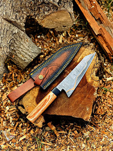 Brand New Edition Custom Handmade Fixed Blade <b>Copper</b> Damascus <b>Kitchen</b> Cutting Chef Knife Olivewood <b>Handle</b> 7" Blade Ambidextrous - Product Image 5