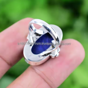 Vente chaude 925 Bague En Argent Sterling À La Main Boho Bijoux Lapis Lazuli Gemstone Rhodium Plaqué Déclaration Anneau pour Anniversaire - Product Image 5