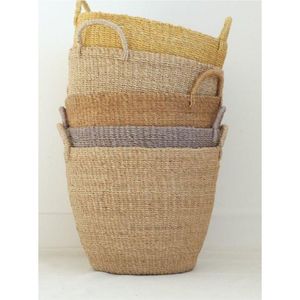 Ensemble de paniers de rangement en jonc de mer naturel tressé à la main, paniers décoratifs ronds modernes pour l'organisation de la maison avec poignée verte robuste - Product Image 2