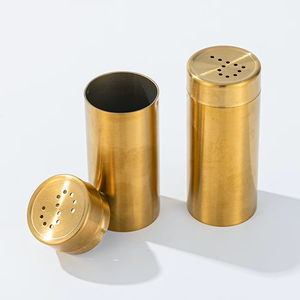 ชุดเครื่องปรุงรสเกลือและพริกไทยสแตนเลสเคลือบทองหรูหรา แบบเติมได้ สำหรับครัวและห้องรับประทานอาหาร ขายส่ง OEM - Product Image 1