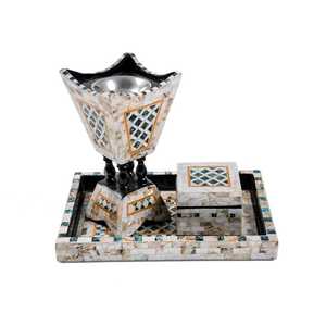 Premium Eco-friendly Arabic Mabkhara Oud <b>Incense</b> Burner Mother Pearl Inlay Set Tray <b>Box</b> for Religious Majlis Ramadan Eid - Product Image 1