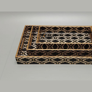 Luxury <b>Black</b> Geometric MDF <b>Serving</b> <b>Tray</b> Set of 3 with Paper Inlay Decorative Wooden <b>Tray</b> Set Handmade Organizer & <b>Serving</b> <b>Trays</b> - Product Image 2