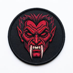 Parche Termoadhesivo Bordado de Cara de Vampiro Demonio Rojo, Insignia Redonda Gótica de Terror, Aplique Personalizado al por Mayor para Ropa de Motociclista - Product Image 1