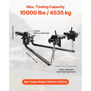 Kit di Distribuzione del Peso per Gancio di Traino 10.000 Libbre, Capacità di Traino 1.000 Libbre, Include 2 Ganci - Product Image 2