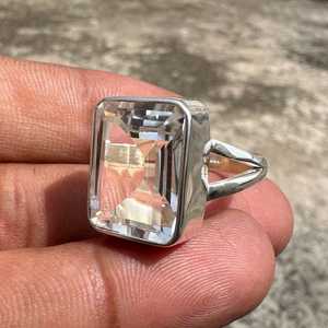 Faceted Clear <b>Crystal</b> Quartz <b>Ring</b> 925 Sterling Silver Statement Jewelry Elegant Gift For Her Minimalist - Product Image 6