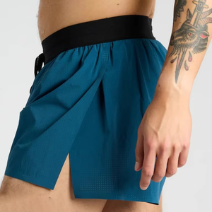Shorts de sport décontractés respirants avec poche zippée, taille élastique, couleur unie - Product Image 1