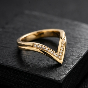 Customized 10k Solid Gold Lab Diamond Baguette Cut Chevron <b>Ring</b> Set Sleek <b>Plain</b> Band Eternity Stacking Curved Wedding Band Gift - Product Image 5