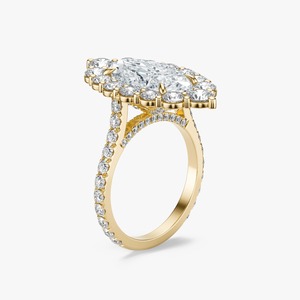 Anillo de compromiso de lujo con halo de diamantes marquesa de corte brillante de oro de 14 quilates Roy Diamond al por mayor, 3.5 g, para minoristas de bodas - Product Image 1