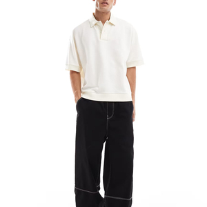 เสื้อโปโลพิมพ์โลโก้ตามสั่ง ระบายอากาศได้ดี สวมใส่สบาย คอวี สำหรับผู้ชาย ผ้าฝ้าย 100% ทรงหลวม แขนสั้น - Product Image 4