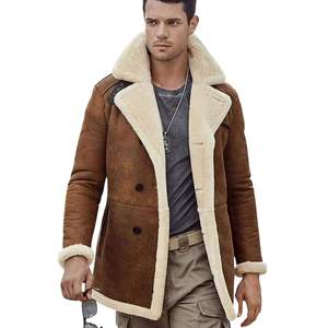 <b>Men</b> Shearling Leather <b>Jacket</b> Winter Sherpa Lined Aviator Coat Windproof Regular Length Outerwear - Product Image 1