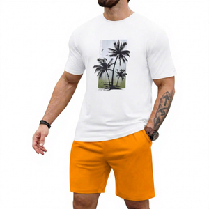 Camiseta Formal Blanca de Manga Corta para Hombre, Cuello Alto, Estampado de Palmeras, Tejido de Punto, Corte Regular, 100% Poliéster - Product Image 5