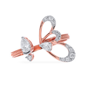 Anillo de Lujo Chapado en Oro Rosa de 18K con Circonita Cúbica de Corte Pera y Diseño Abierto para Mujer, Elegante y Ajustable, para Boda o Compromiso - Product Image 4