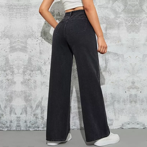 Skinny Fit High Waist Plus Size Women's Jeans Custom Women's Jeans Washed Blue High Waist Fashion Casual Hot Sale Wide Leg Jeans - Product Image 4