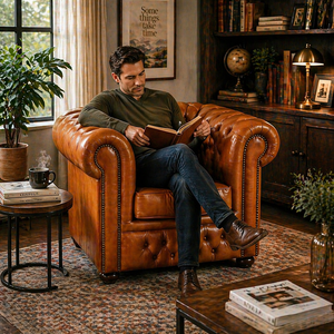 Luxury Chesterfield Leather Armchair <b>Single</b> Seater Tufted <b>Sofa</b> Chair Vintage Brown Upholstered Living Room Furniture - Product Image 3