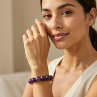 Bracelet extensible classique pour femme en améthyste naturelle de 8 mm, pierres rondes, certifié par un tiers, pour usage quotidien, serti en cercle