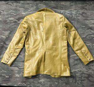Veste d'hiver pour homme en cuir véritable, doublée de soie satinée, boutons embossés - Product Image 4