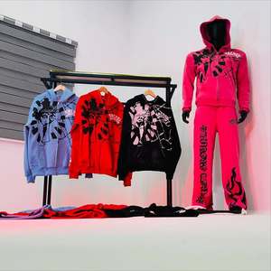 Custom Graphic Print Full Zip Hoodie and Wide Leg Sweatpants Set Streetwear Fleece Tracksuit Men Streetwear Sweatsuits - Product Image 2