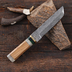 Couteau Tanto en acier Damas avec étui, lame fixe, manche pleine longueur, style japonais, manche en bois d'olivier et résine, personnalisable OEM/ODM - Product Image 4