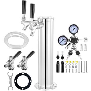 Kit de Torre Dispensadora de Cerveza de Acero Inoxidable con Doble Grifo, Regulador CGA320 y Manómetro Doble para Fiestas - Product Image 1