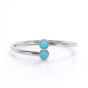 Anillo Solitario de Plata de Ley 925 con Turquesa de Doble Corte, Estilo Bohemia Clásico Vintage, Chapado en Rodio, para Mujer, Rhaya Jewels - Product Image 1