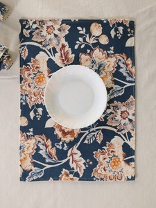 Hot Selling Traditional Woven Navy <b>Blue</b> Floral Cotton Polyester Table <b>Placemat</b>-Luxury Heat Resistant Machine Washable Home - Product Image 5