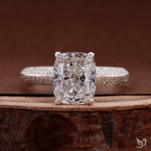 3 CT elongated <b>cushion</b> lab grown diamond <b>ring</b> with micro pave band in 10K white gold IGI certified bridal engagement <b>ring</b> - Product Image 1