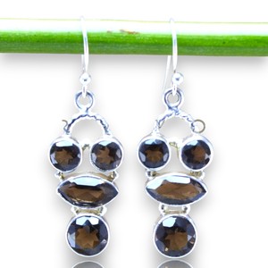 Multi Cut Smoky Quartz Gemstone <b>Hoops</b> 925 Sterling <b>Silver</b> Handmade Fine Jewelry Elegant Design For Women Bulk Wholesale Jewelry - Product Image 1