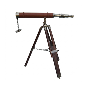 Télescope nautique en laiton antique avec finition en cuir, support en bois, 18 pouces, style européen, vintage, décoratif, cadeau d'anniversaire - Product Image 1