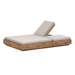 Chaise longue d'extérieur en bois au design minimaliste avec dossier réglable et coussin pour la plage et la piscine - Product Image 1