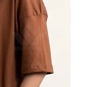 เสื้อยืดโอเวอร์ไซส์สีน้ำตาลล้วน คอกลม แขนครึ่งตัว ผ้าฝ้าย ทรงหลวม สไตล์ลำลอง สตรีทแวร์ สำหรับฤดูร้อน - Product Image 6