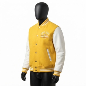 High Street <b>Leather</b> Sleeves Letterman Varsity Breathable Winter <b>Long</b> Sleeves Baseball <b>Jacket</b> for Men - Product Image 5